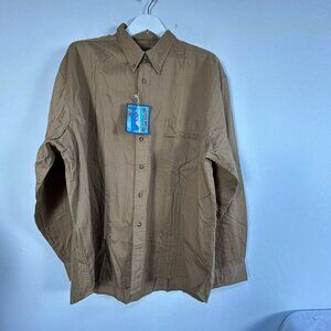 Shaver Lake Mens Long Sleeve Solid Print Casual Button Up Shirt Brown XXL NEW